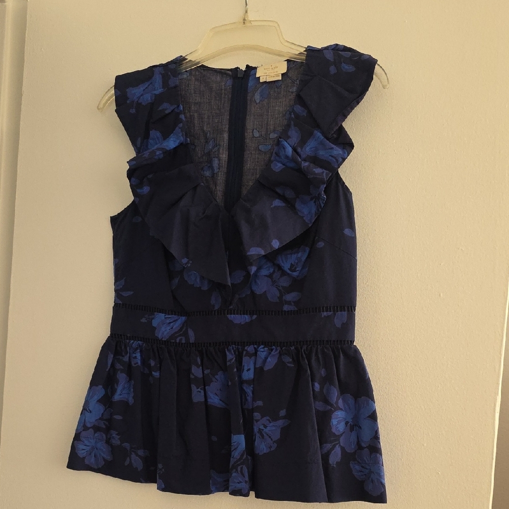 Kate Spade Navy Blue Floral Ruffle Tank Top
